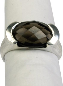 BAGUE ARGENT QUARTZ FUME FACETTE - TAILLE 52