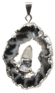 PENDENTIF ARGENTE - GEODE D' AGATE AVEC POINTE CRISTAL DE ROCHE