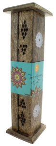 tour porte-encens batons en bois de manguier avec reserve - ornement mandala