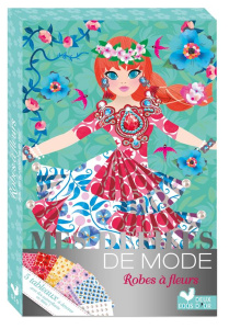 Robes à fleurs. Avec 5 planches d'autocollants en tissus et 1 planche de perles - Boisson Marie-Rose