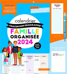 Calendrier famille organisée. A chacun son programme. 16 mois ; de Septembre 2023 à Décembre 2024. A