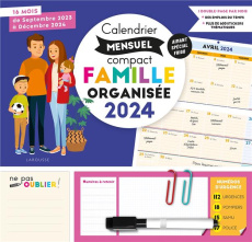 Calendrier mensuel compact Famille organisée. 16 mois, de septembre 2023 à décembre 2024. Avec un st