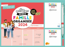 Bloc calendrier hebdo famille organisée. 12 mois, de septembre 2023 à août 2024. Avec un critérium,