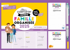 Bloc calendrier hebdo famille organisée. 12 mois, de septembre 2024 à août 2025. Avec un critérium,