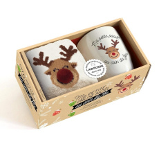 Ma petite pause Noël au coin du feu. Coffret avec 1 joli mug, 1 paire de chaussettes d'intérieur et