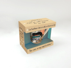 Le bonheur c'est un café, un livre et un chat. Avec 1 mug