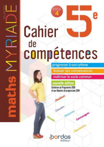 Maths 5e Myriade. Cahier de compétences, Edition 2019 - Boullis Marc