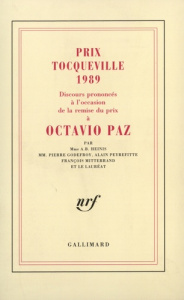 Discours prononcé à l'occasion du prix Tocqueville 1989 - Paz Octavio ; Mitterrand François ; Heinis A.b. ;