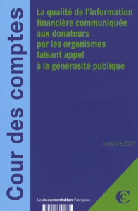 La qualité de l'information financière communiquée aux donateurs par les organismes faisant appel à - COLLECTIF