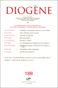 Diogène N° 188, Octobre-décembre 1999 : L'anthropologie, science malgré elle ? Vocation scientifique - COLLECTIF
