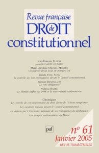 Revue française de droit constitutionnel N° 61, Janvier 2005 - Flauss Jean-François ; Steckel Marie-Christine ; Y