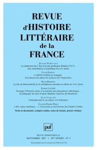 Revue d'histoire littéraire de la France N° 3, septembre 2007 - COLLECTIF