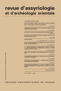 Revue d'assyriologie et d'archéologie orientale N° 103/2009 - Kupper Jean-Robert