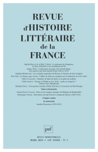 Revue d'histoire littéraire de la France N° 1, Mars 2013 - Rey Pierre-Louis