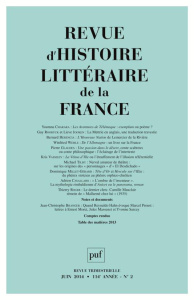 Revue d'histoire littéraire de la France N° 2, Avril-juin 2014 - COLLECTIF