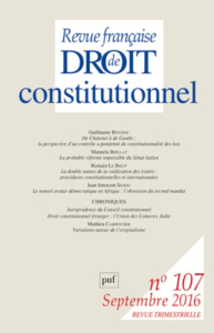 Revue française de Droit constitutionnel N° 107, septembre 2016 - Mériot Frédéric