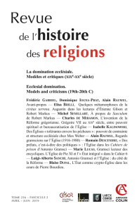 Revue de l'histoire des religions Tome 236 N° 2, avril-juin 2019 : La domination ecclésiale. Modèles - COLLECTIF