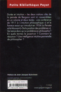 L'intuition philosophique. Suivi de De la position des problèmes - Bergson Henri ; Guinchard Jean-Jacques
