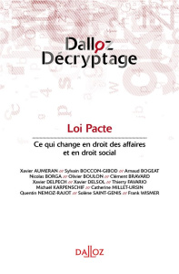 Loi Pacte. Ce qui change pour le droit des affaires et le droit social - COLLECTIF