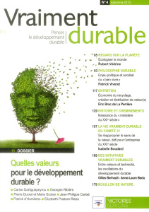 Vraiment durable N° 4, Automne 2013 : Quelles valeurs pour le développement durable ? - Laville Bettina