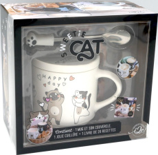 Coffret Sweetie cat. Contient : 1 mug et son couvercle, 1 jolie cuillère et 1 livre e 20 recettes - BOGDAN
