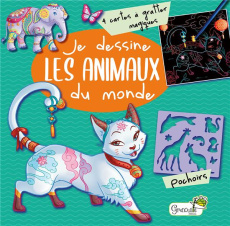 Je dessine les animaux du monde. Avec 4 cartes à gratter magiques, des pochoirs et un crayon - COLLECTIF