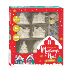 Mes jolies maisons de Noël à peindre. Coffret avec 6 figurines en plâtre, 10 cartes de Noël à colori - ATELIER CLORO