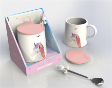 Coffret Ma pause licorne féerique. Avec 1 mug avec couvercle, 1 cuillère et 1 livre de recettes - COLLECTIF