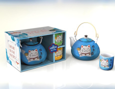 Un thé au Japon pour toi et moi. 1 théière japonaise, 2 tasses à thé Maneki Neko, 1 livre de recette - Green Fern