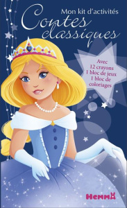 Mon kit d'activités Contes classiques. 12 crayons de couleur, 1 bloc de jeux, 1 bloc de coloriages - Raskinet Véronique