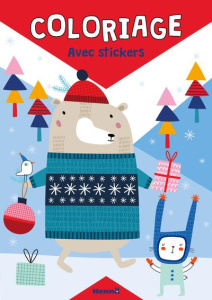 Coloriage Noël Ours. Avec stickers - COLLECTIF