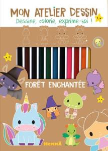 Mon atelier dessin Forêt enchantée. Avec 1 bloc créatif, 11 crayons de couleur, 1 crayon gris de des - Lescoat Elen
