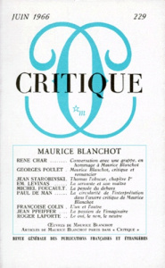 CRITIQUE NUMERO 229 JUIN 1996 : MAURICE BLANCHOT - Char René