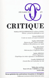 Critique N° 679 décembre 2003 - COLLECTIF