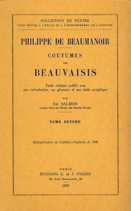 Coutumes de Beauvaisis. Tome 2 - Beaumanoir Philippe de