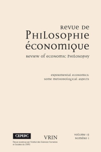 REVUE DE PHILOSOPHIE ECONOMIQUE 13 (2012)/1 EXPERIMENTAL ECONOMICS SOME METHODOLOGICAL ASPECTS - COLLECTIF