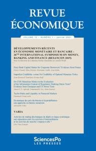 Revue économique Volume 72 N° 1, janvier 2021 : Développements récents en économie monétaire et banc - Refait-Alexandre Catherine ; Weill Laurent