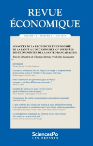 Revue économique Volume 74 N° 3, mai 2023 : Avancées de la recherche en économie de la santé à l'occ - Barnay Thomas ; Jacquemet Nicolas