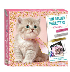 Mon atelier paillettes chatons. Coffret avec 20 magnets à pailleter, 2 cartes à gratter scintillante - Alcouffe Christine