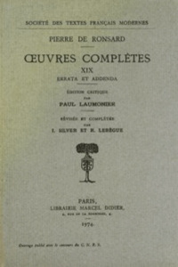 Tome XIX - Errata et addenda - Ronsard Pierre de ; Laumonier Paul ; Lebègue Raymo