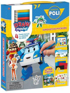 Super kit de pochoirs Robocar Poli. Drawmaster. Avec 1 livre Robocar Poli, 1 cadre de coloriage, 5 c - Paradis Anne