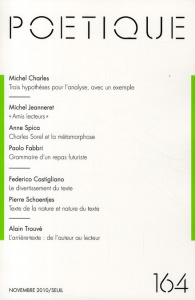 Poétique N° 164, Novembre 2010 - Charles Michel ; Jeanneret Michel ; Fabbri Paolo ;