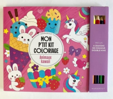Mon p'tit kit coloriage Animaux kawaï. Inclus : 4 crayons de couleur double mine - COLLECTIF