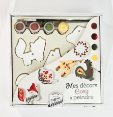 Mes décors Cosy à peindre. Coffret avec 6 décors à peindre, du cordon ciré pour les suspendre, 4 god - Vauzeilles Françoise