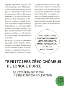 Territoires zéro chômeur de longue durée : de l'expérimentation à l'institutionnalisation - Duverger Timothée ; Bazurto Victoria ; Guérineau M