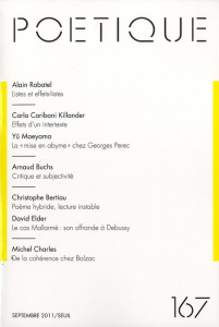 Poétique N° 167, Septembre 2011 - Rabatel Alain ; Maeyama Yû ; Buchs Arnaud ; Elder