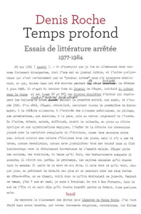 Temps profond. Essais de littérature arrêtée (1977-1984) - Roche Denis