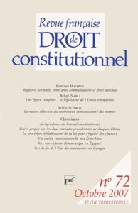 Revue française de Droit constitutionnel N° 72, Octobre 2007 - Mathieu Bernard ; Nabli Béligh ; Schmitt Sylvie ;