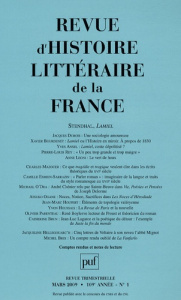 Revue d'histoire littéraire de la France N° 1, Janvier-mars 2009 : Stendhal, Lamiel - Dubois Jacques ; Bourdenet Xavier ; Ansel Yves ; R
