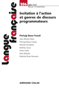 Langue française N° 206, juin 2020 : Incitation à l'action et genres de discours programmateurs - Basso Fossali Pierluigi